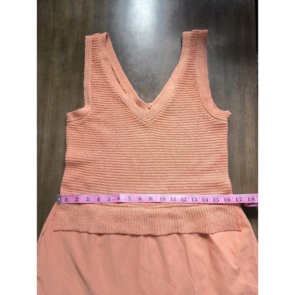 Cynthia Rowley Mixed Media Tank Tiered Dress Drop Waist Sz M Dusty Peach Boho - Picture 9 of 11
